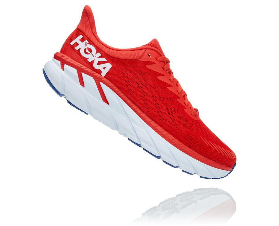 Hoka One One Koşu Ayakkabısı Erkek Kırmızı/Beyaz - Clifton 7 - VJ1649738